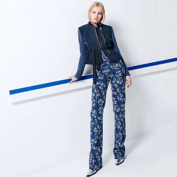 REBECCA TAYLOR blue floral print high rise waisted wide leg pants front pockets - Picture 14 of 14